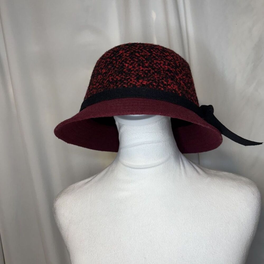 Vintage Nicole Marciano Red Knit Bucket Hat Y2K Cottagecore Bow